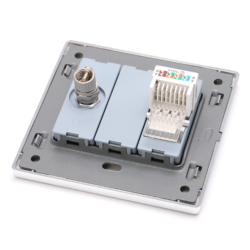 OOTDTY RJ45 Wall Internet Socket With TV Outlet Stainless Steel Brushed Silver Panel
