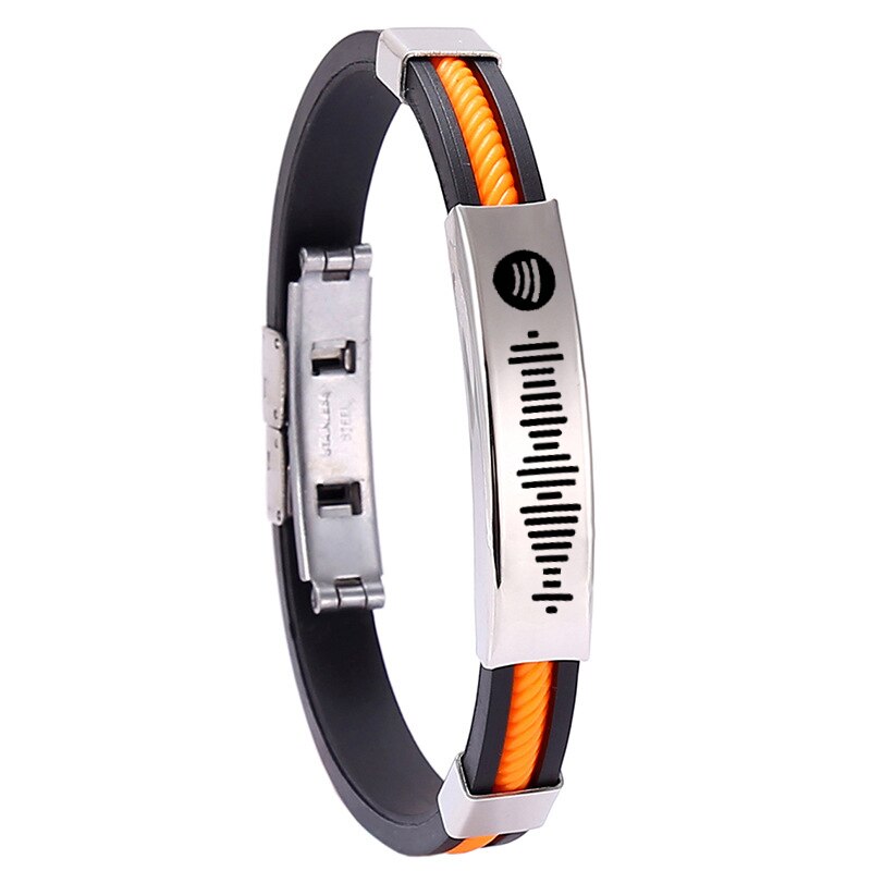 Incisione laser fai-da-te personalizzato codice di scansione codice di scansione bracciale coppia gel di silice uomo donna bracciale acciaio al titanio codice musicale: arancia