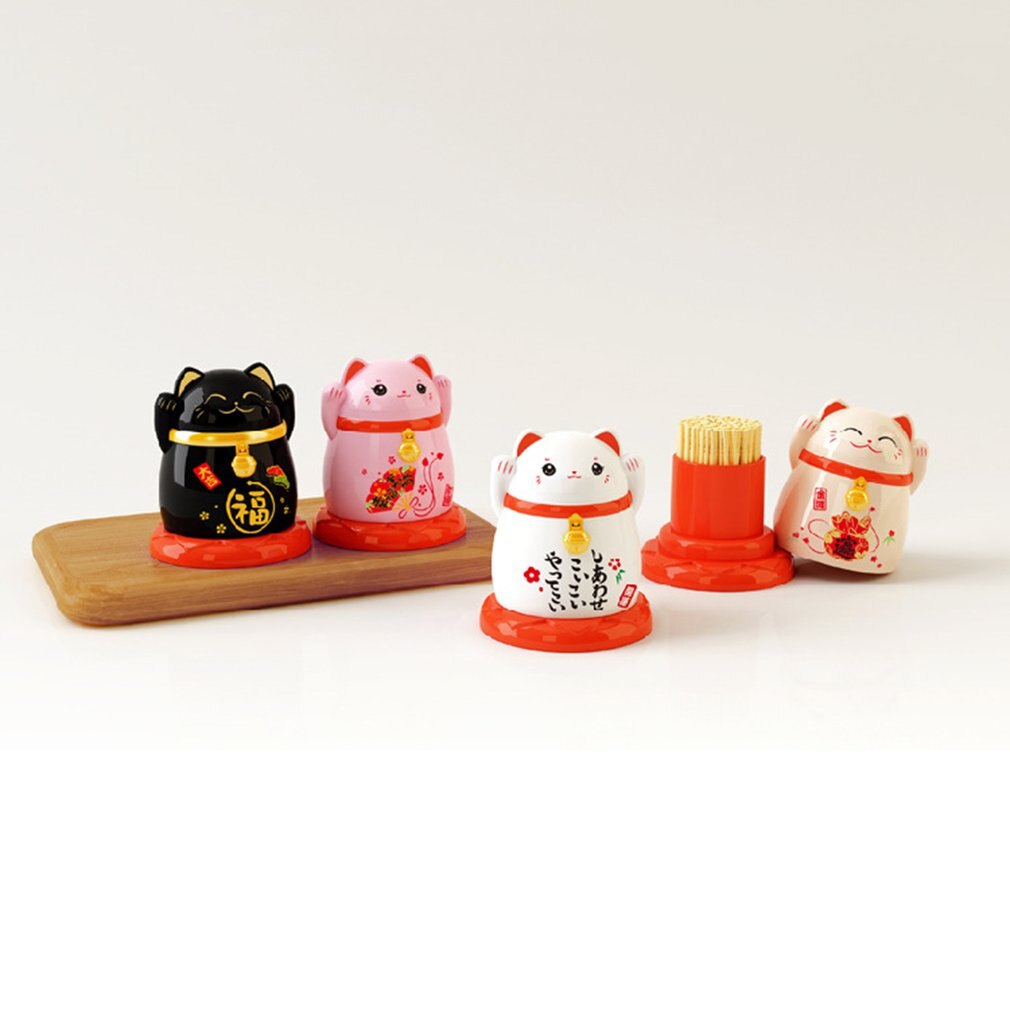 China lucky cat toothpick dispenser box holder Plastic storage boxes living room kitchen Accessories home Feng Shui decorative