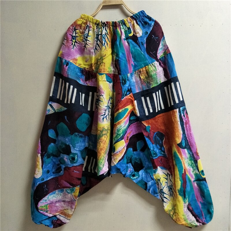 Zomer herenbroek bloomer etnische stijl thaise katoen en linnen dansbroek losse dongba broek nepalese broek met groot kruis: Gele ogen
