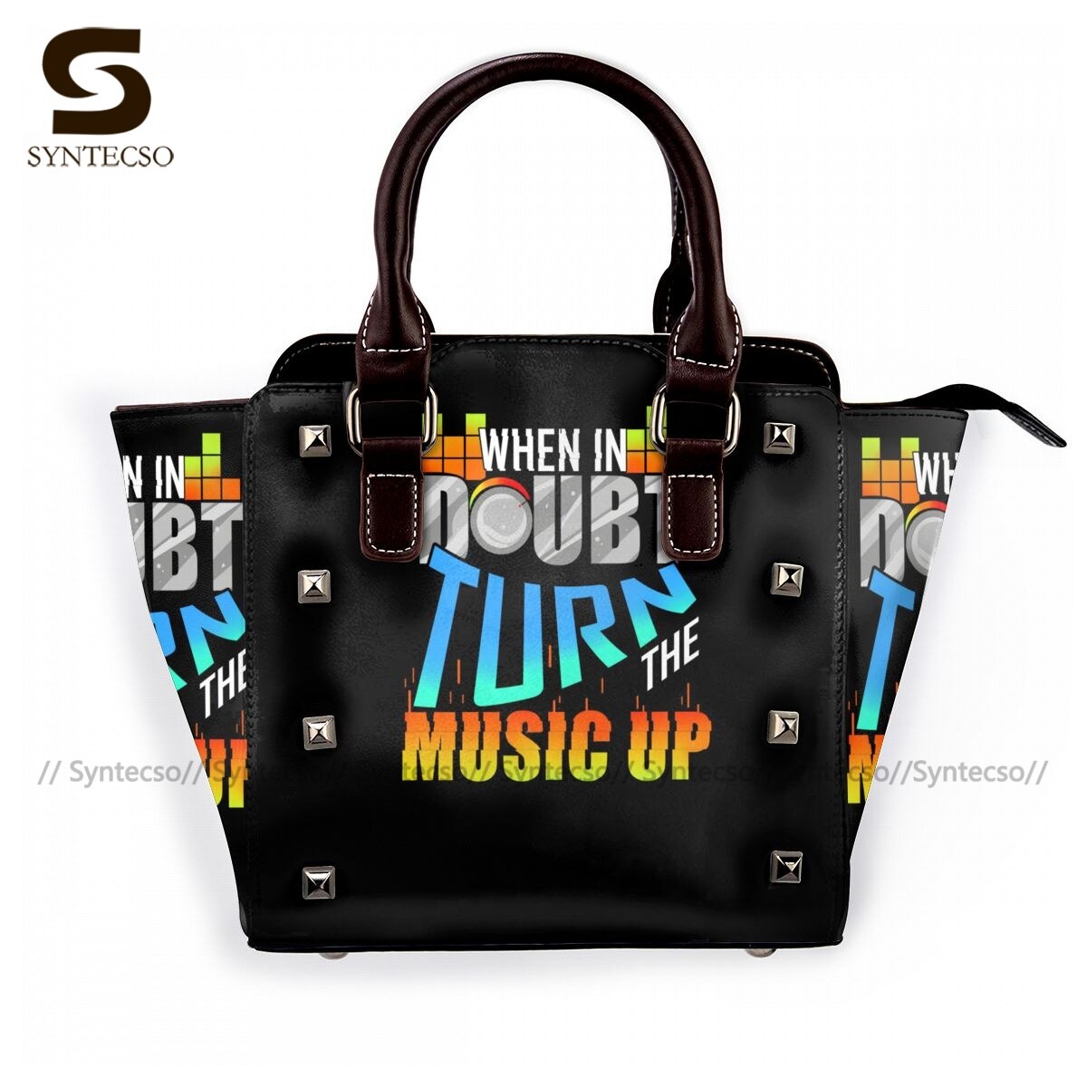 Dj-plattenspieler-schultertasche, damenhandtasche, retro-leder-arbeitstaschen: 2