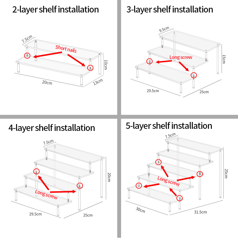 1-3 Tier Acrylic Display Stand Rack Transparent Display Riser Storage Racks Cupcake Dessert Perfume Doll Figures Organizer Shelf