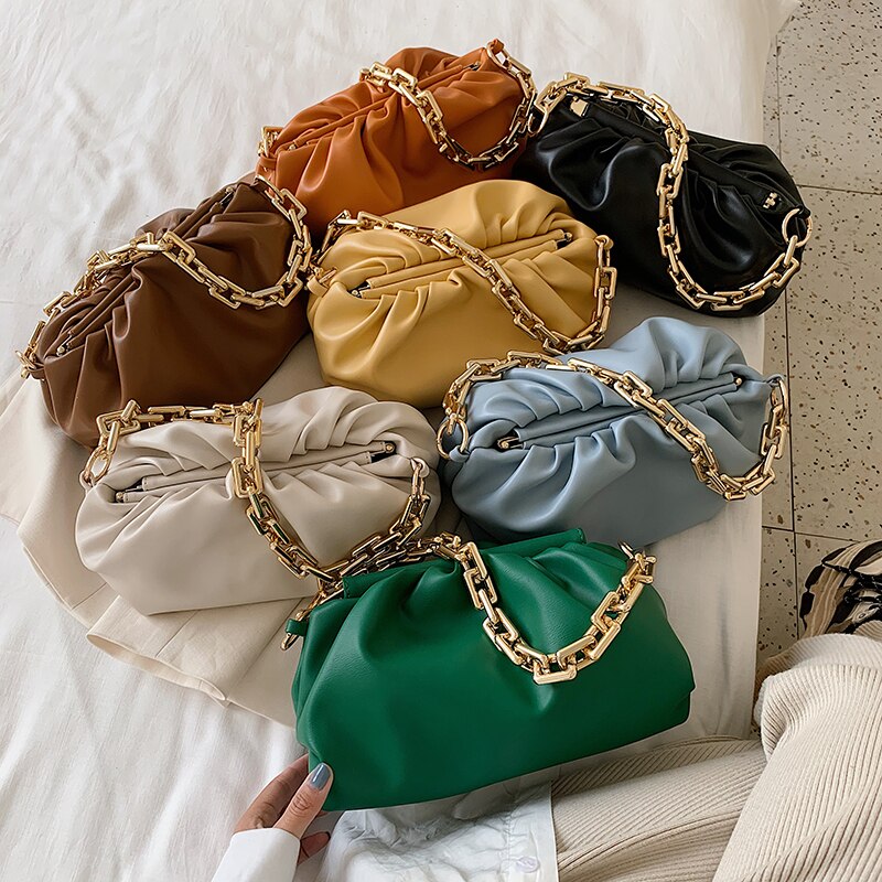 Bolso de cuero sintético con cadena dorada para mujer, bolsa de mano femenina para la axila, de hombro, de viaje, de Color sólido, para verano,