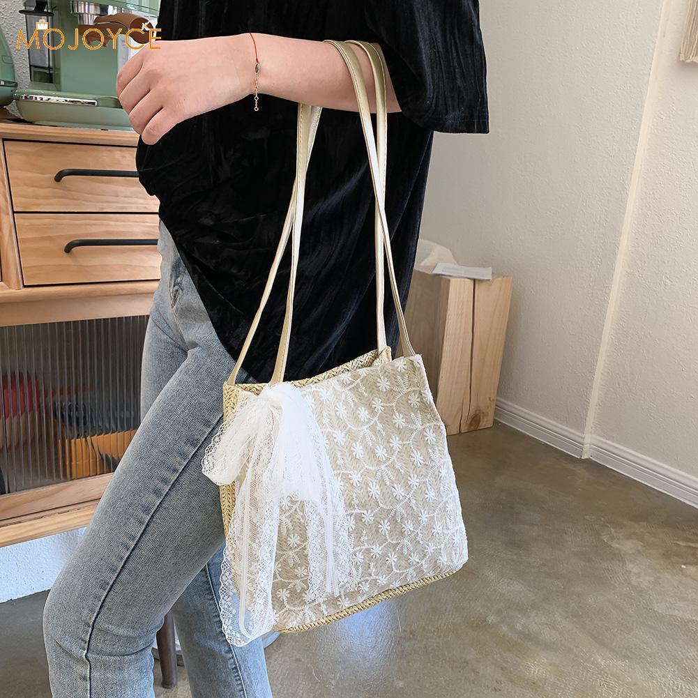 Knit Shoulder Handbags Woven Travel Weave Totes Purse Beach Ladies Women Lace for Outdoor Shopping Traveling Ornaments