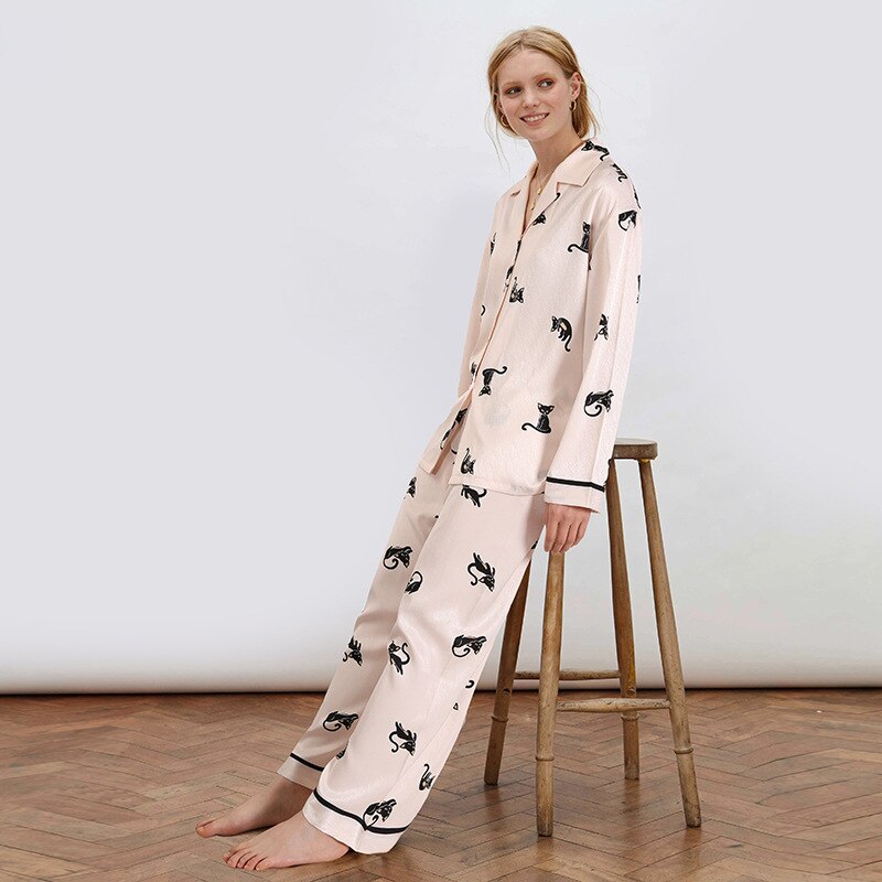 Conjunto de pijama para mujer, ropa de dormir de satén, con líneas de espina de pescado, de manga larga, sedosa y recta, cómoda, de noche