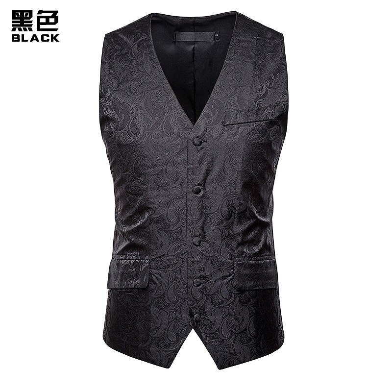 Heren klassiek paisley bloemen pak vest enkelrijs jurk gilet heren feest banket smoking chaleco hombre gilet homme: Zwart / M