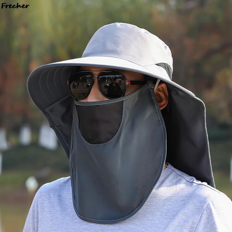 Chapeau de soleil pour pêcheur, casquette de Protection solaire pour le cou et le visage, Protection UV, chapeau à rabat, grand avant-toit réglable pour homme: LGY