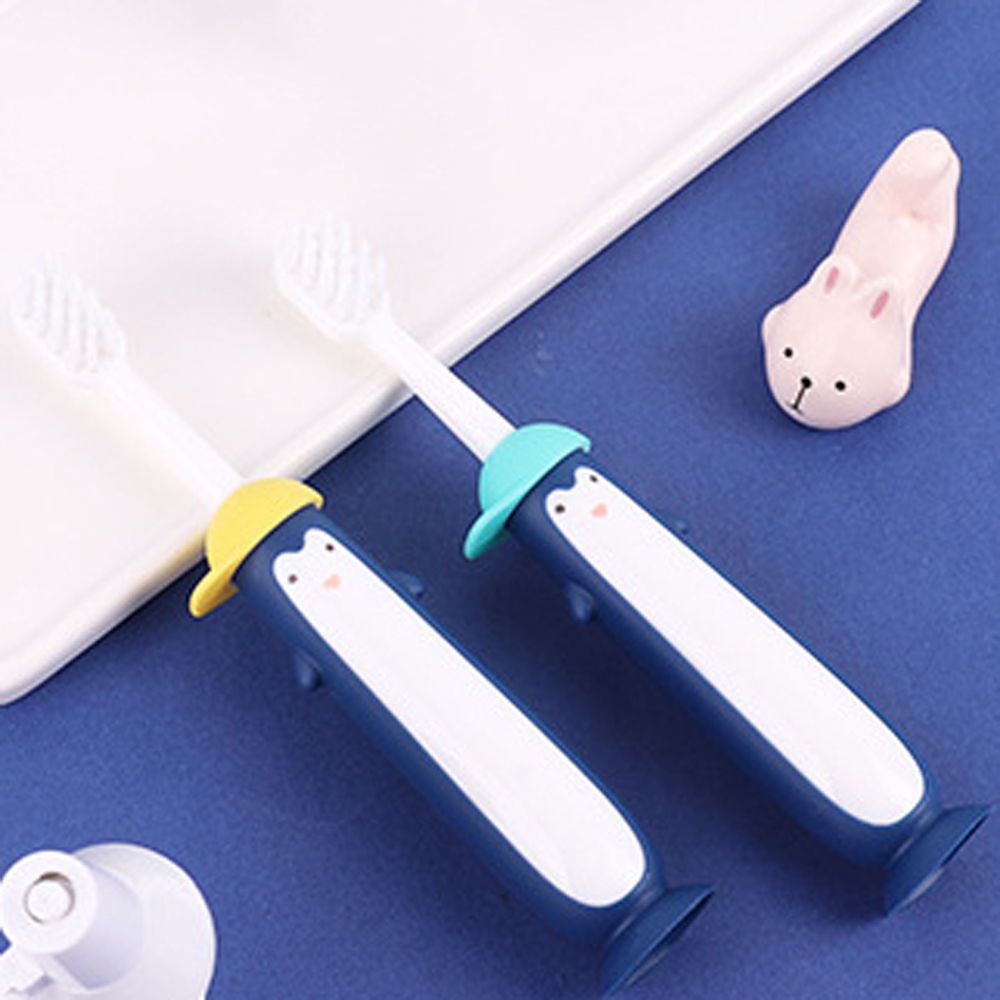 6-12 anni spazzolino rimovibile cartone animato pinguino capelli morbidi bambini spazzolino per bambini ventosa spazzolino inferiore