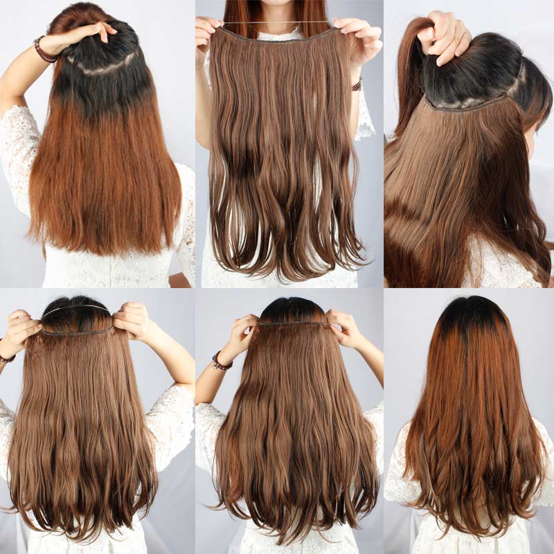 Synthetic Hair Extensions Long Straight Fish Line Hairpieces No Clips in One Piece Hair Extensions Heat Resistant Hair for Women