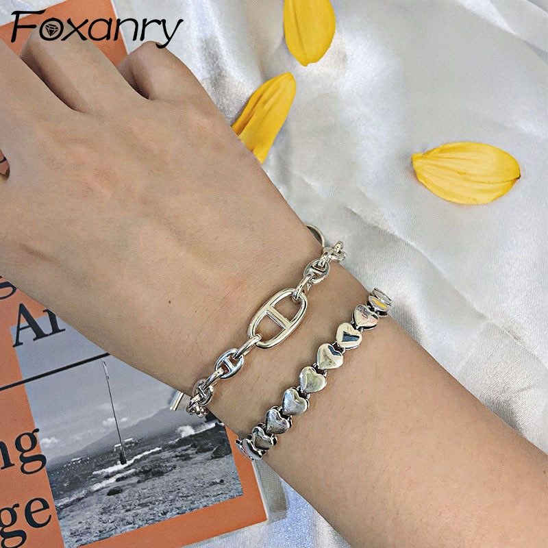 Foxanry 925 Sterling Zilver Ot Gesp Armbanden Voor Vrouwen Mode Creatieve Hollow Geometrische Handgemaakte Verjaardagsfeestje Sieraden