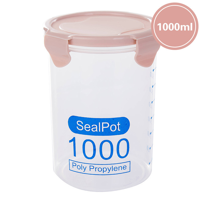 Kitchen Food container Seal pot tea coffee candy Storage Tank Plastic Cereals Snacks Box cookijavascript:;e canister jars for sp: pink1000ml