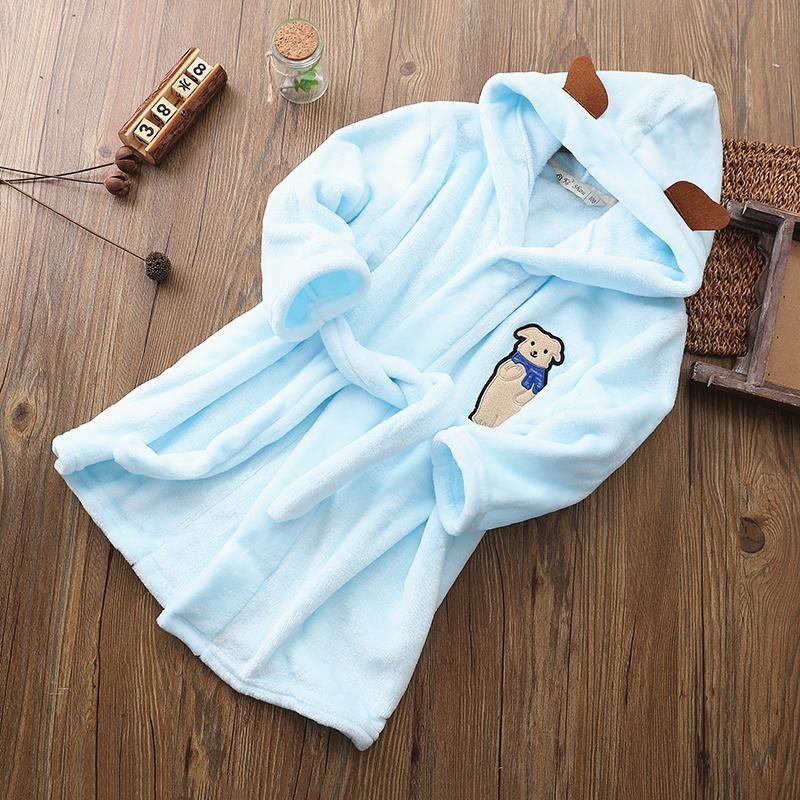 Autumn Winter Bathrobe Kids Sleepwear Robe Children Bath Robe Warm Soft Pajamas For Girl Boy Teenage Flannel Robe: Blue / 6T