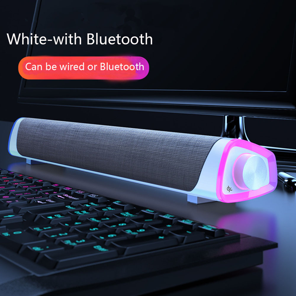Barra de sonido para PC de escritorio, Subwoofer con Bluetooth 5,0, altavoces con cable de 360 °, sonido envolvente, para portátiles y teléfonos: Bluetooth white