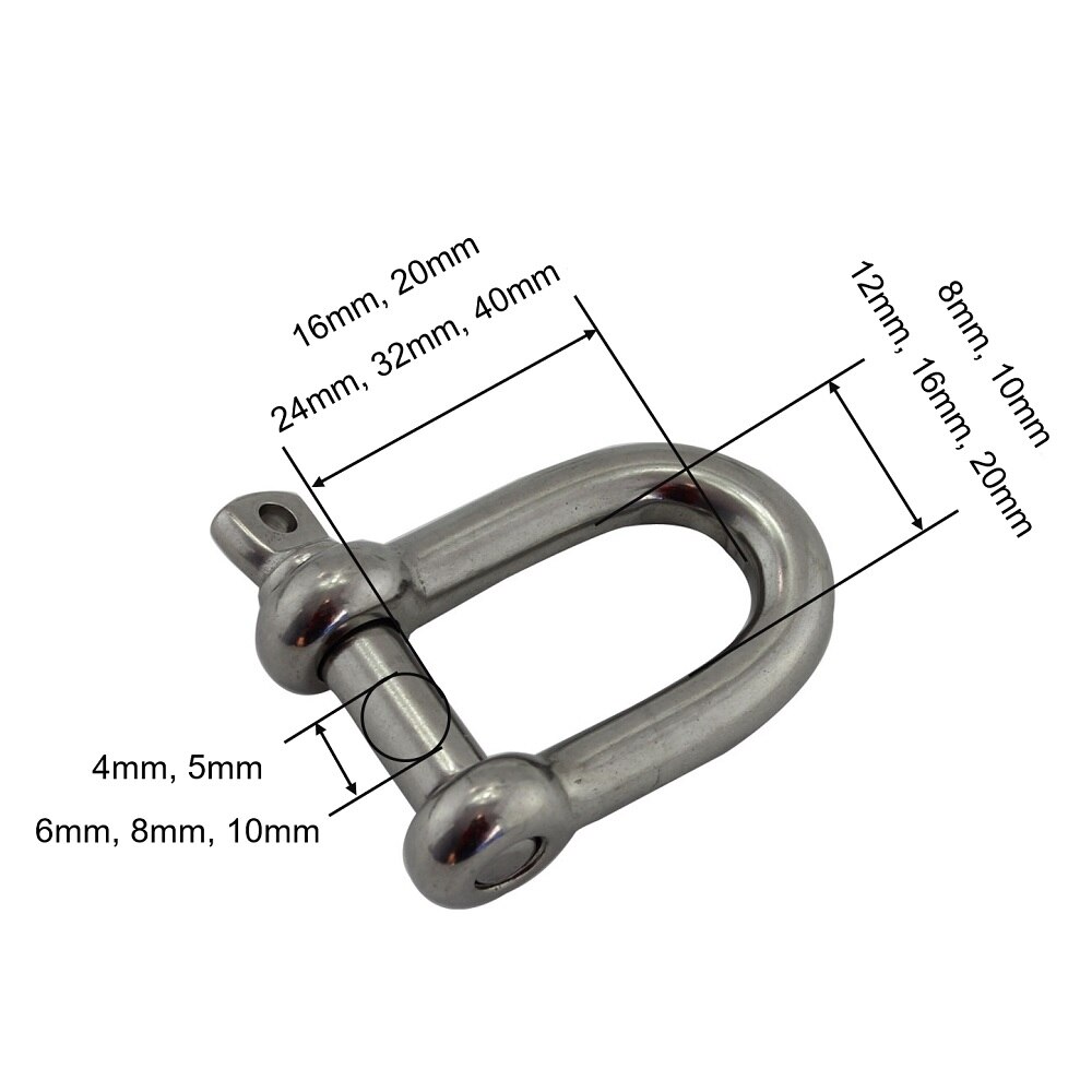 5 st 304 rostfritt stål d-schackel med skruvstift 4mm 5mm 6mm 8mm rostfritt stål skruvstift ankare d-schackel för armband
