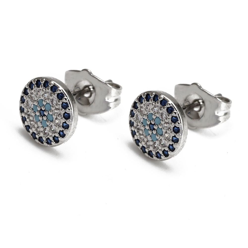 Oeil chanceux Micro pavé rond Zircon boucles d'oreilles cuivre turc mauvais œil Piercing boucles d'oreilles pour femmes filles hommes bijoux BE1058: MARRON