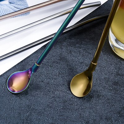 Spoon Straw stainless steel 304 straight drink straw Reusable