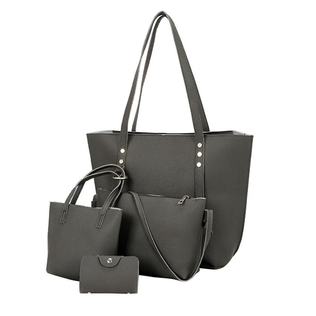 4pcs/Set Women Composite Bags Ladies Handbags Female PU Leather Shoulder Messenger Bags Tote Bag Bolsa #T1G: Coffee 