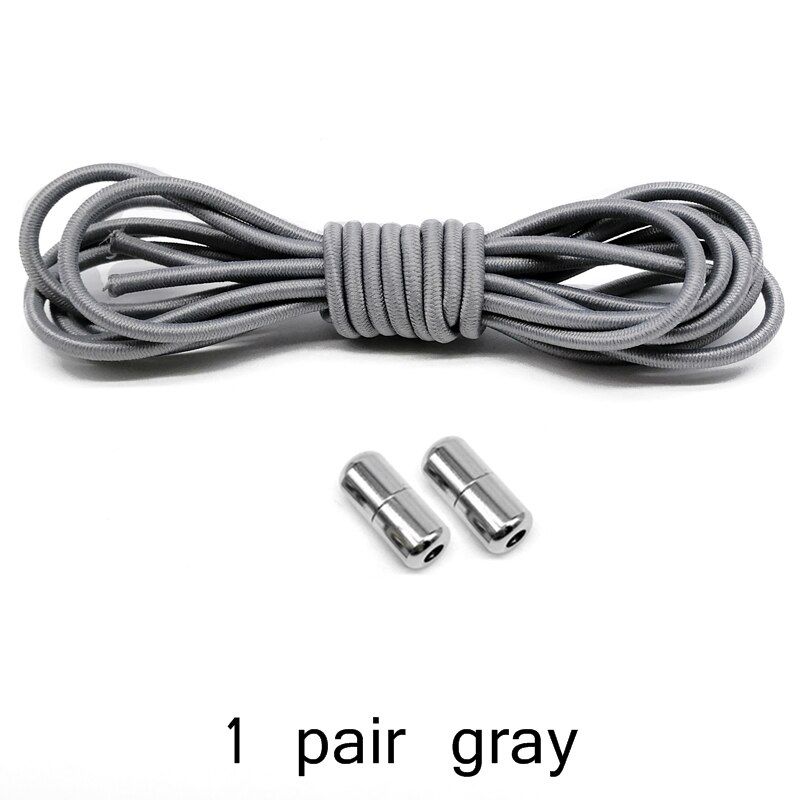 Cordones de zapato elásticos con cerradura de Metal para niños y adultos, Cordones redondos para zapatillas, cordones rápidos, tiras de zapatos perezosos, sin atar, Z051: gray