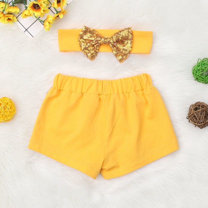 Peuter Sequin Korte Kids Baby Girl Boog-knoop Party Bling Shorts Bottoms Pailletten Broek Hoofdband Kinderkleding