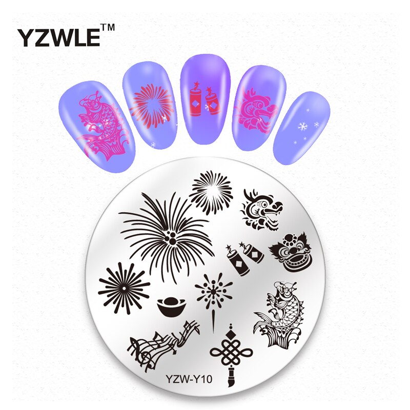 YZWLE 1 feuille ronde noël Nail Art Image timbre estampage plaques manucure modèle bricolage polonais pochoir