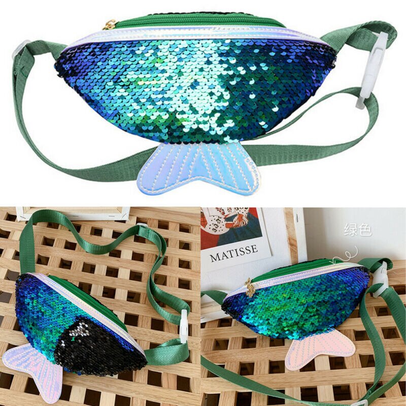 Kids Meisjes Glitter Pailletten Leuke Vis Stijl Taille Verpakking Sport Fanny Tas Reizen Portemonnee Bum Pouch Belt Bag