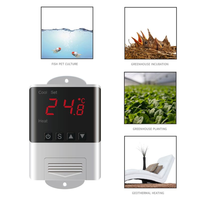 DTC-1200 Digital Temperature Controller AC 110-230V LED Display Thermostat Cool/Heat Mode for Home Greenhous Aquarium