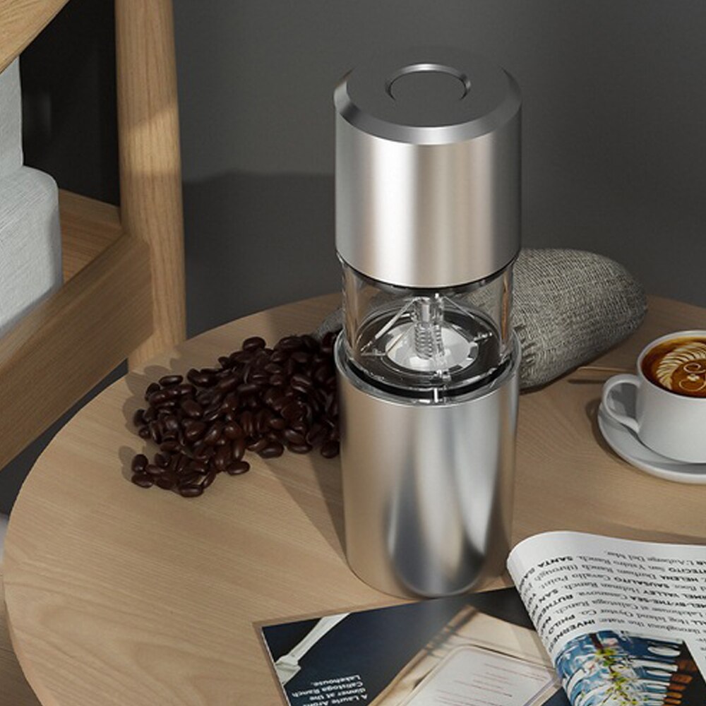 Silver Coffee Grinder Mini Stainless Steel Electric Portable Rechargeable Grinder Conical Coffe Bean Mill Kitchen Tool Grinders