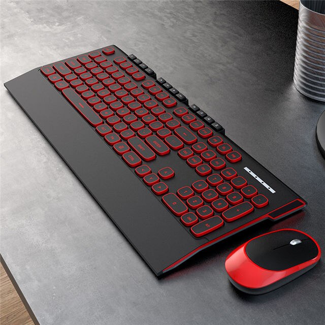 2.4G Wireless Gaming Keyboard Mouse Combo Silent Button Keyboard Optical Mouse For Macbook Pro Lenovo Laptop PC Gamer Computer: Red