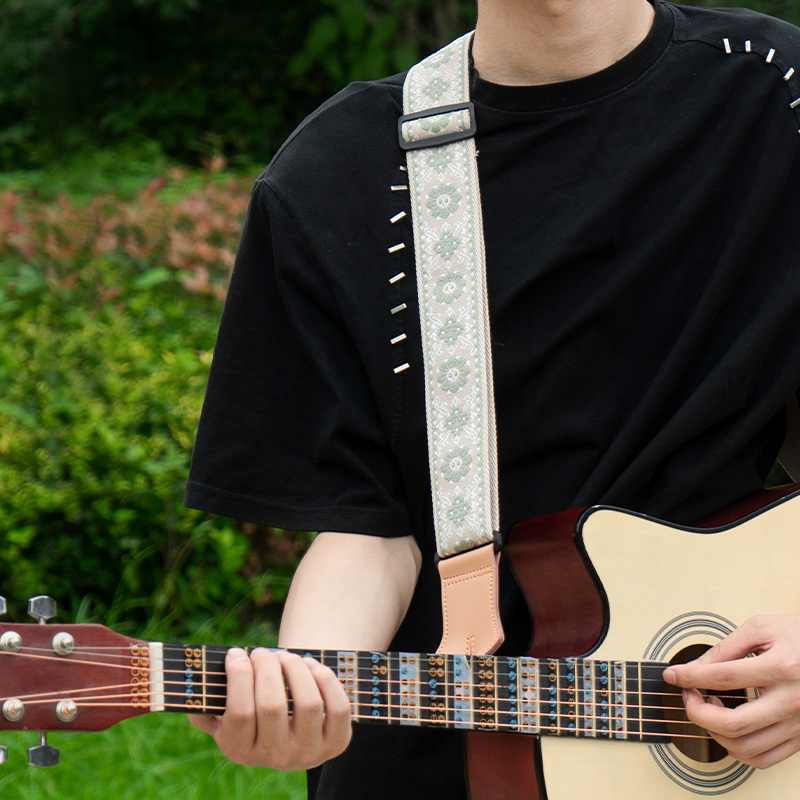 Guitar Strap for Folk Guitar, Bass, Acoustic Guitar, Electric Guitar, Unisex, Stylish, Leather, Cotton, Cross-Body Shoulder Strap