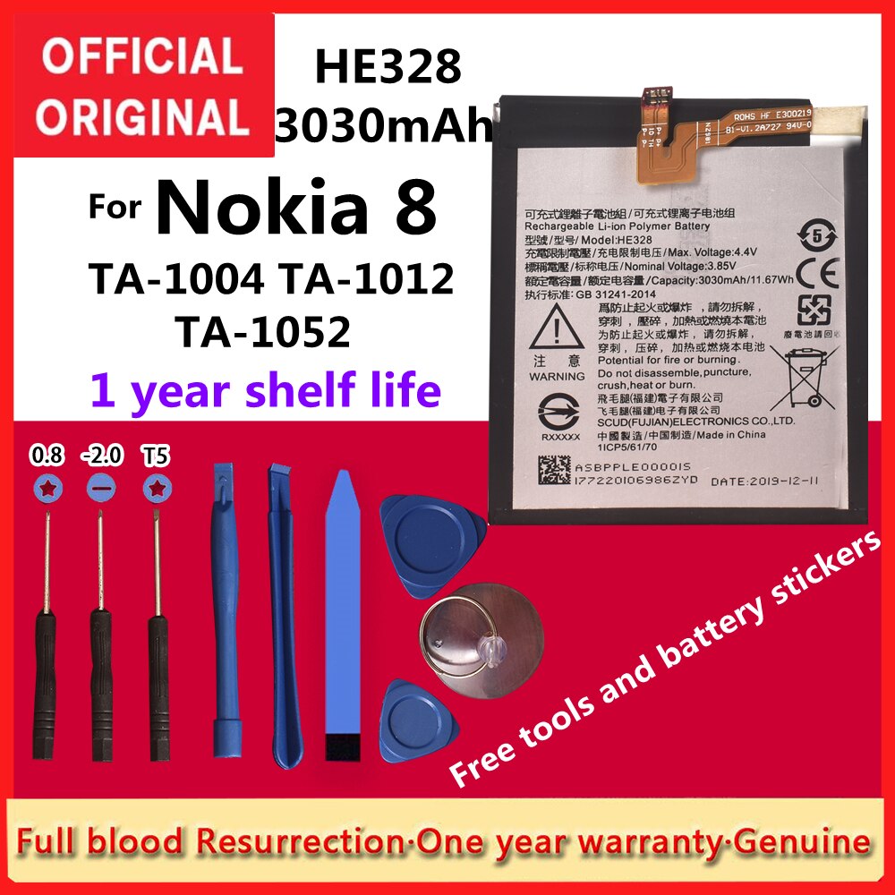 3030mAh HE328 Battery for Nokia 8 TA-1004 TA-1012 TA-1052 + Free Tools