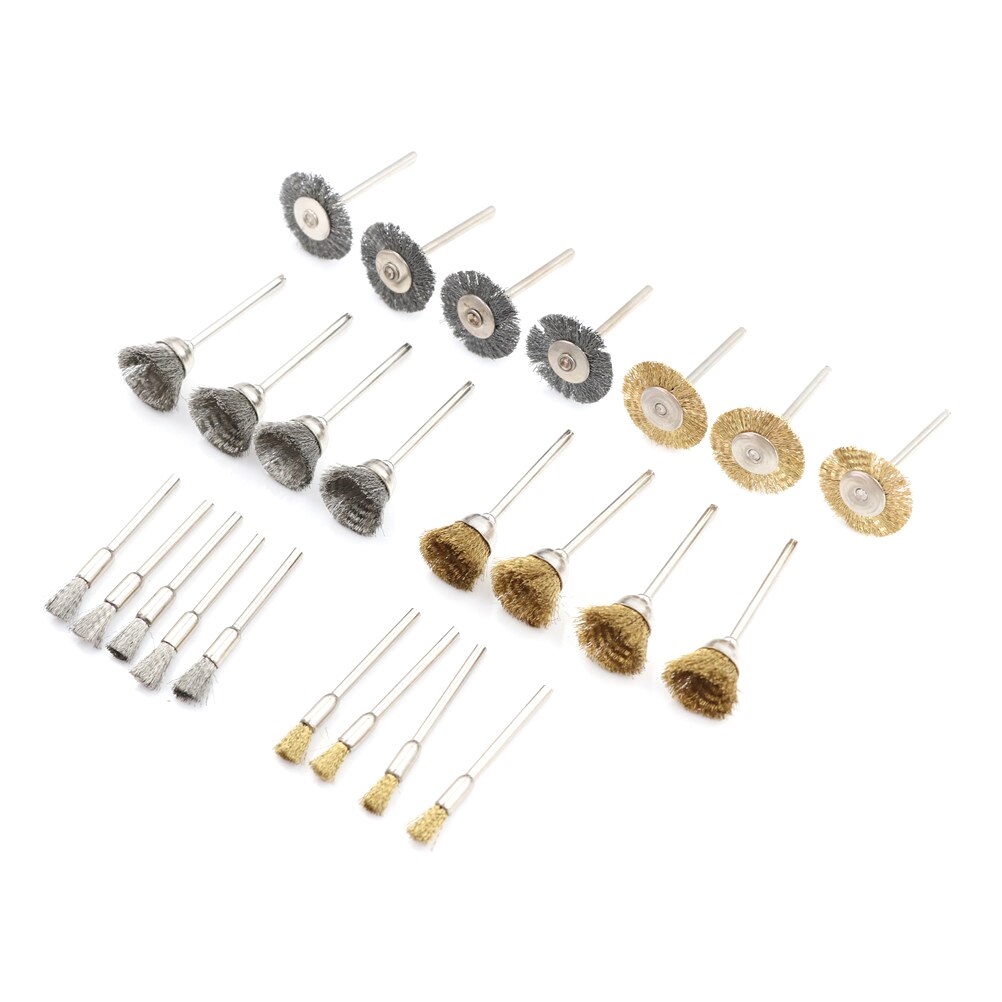 24pcs/Set Brass Steel Wheel Dremel Wire Brush Set For Dremel Tools Accessories Burr Abrasive Head Deburring Drill Tools