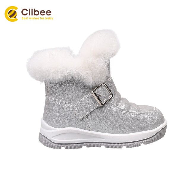 CLIBEE Mädchen Herbst Winter Schnee Stiefel Warme Synthetische freundlicher Stiefel Mit Schnalle freundlicher Flache Wasserdichte Stiefel 22-27: Silber- / 24