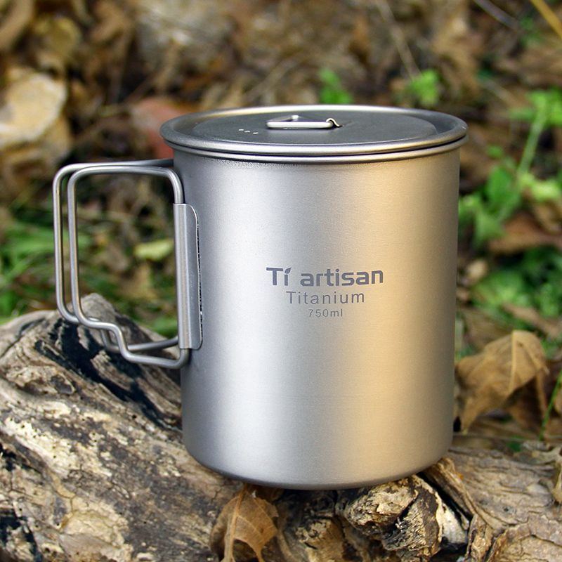 Tiartisan 350 ml 750 ml Tatinium-Tasse, Wandergeschirr, faltbarer Griff, Kaffeetassen mit Deckel, leichte, gefrostete Tassen