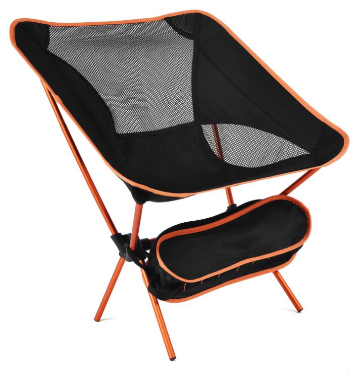 Ultralet rejse foldestol udendørs campingstol bærbare strandstole vandreture picnic sæde fiskestol fiskestol: Orange -0210