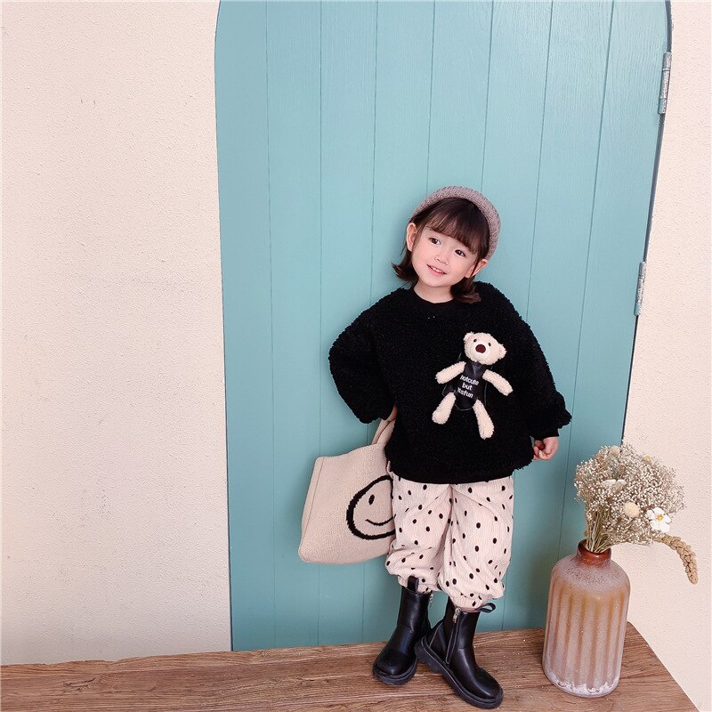80-130 cm wintermeisjes schattige cartoon beren sweatshirts baby kinderen fleece dikke warme top