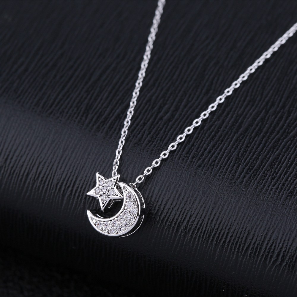 Trendy Zirconia Zilveren Plating Moon Star Hanger Ketting Mode Gouden Ketting Kettingen Voor Vrouwen Bruiloft Sieraden