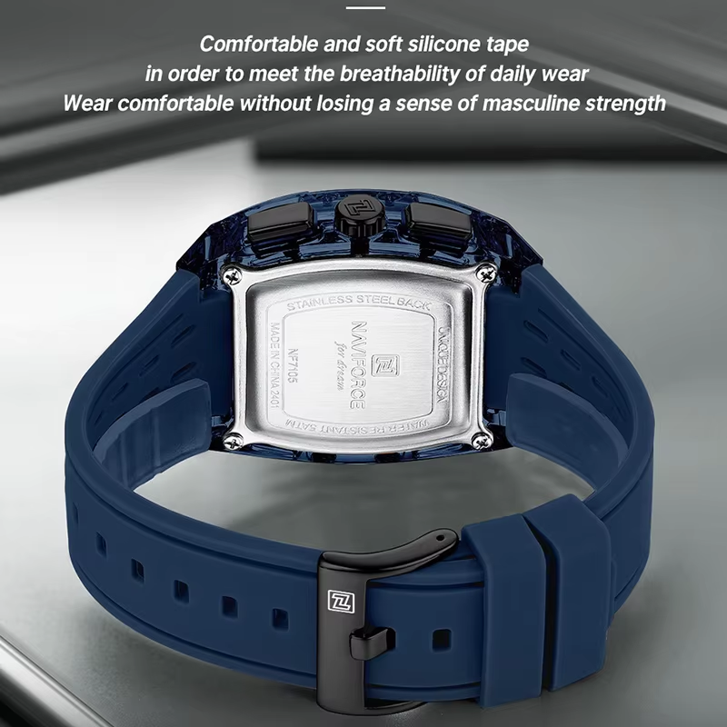 Naviforce 5 atm impermeabil ceasuri bărbătești originale sport cuarț multifuncțional curea silicon carcasă pătrată ceas de mână