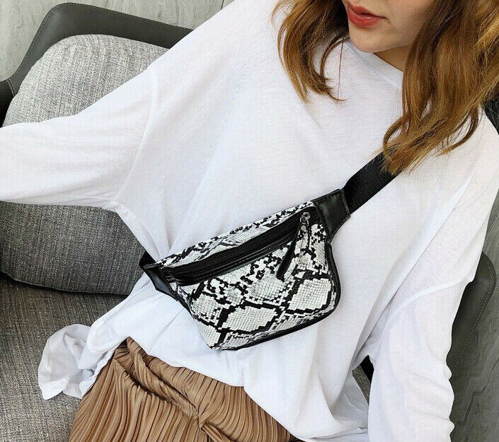 Estampado de serpiente de bolso de la cintura para las mujeres de cuero de serpiente pu cintura bolsa mujer bolsa de cintura teléfono móvil correa del kit bolsa
