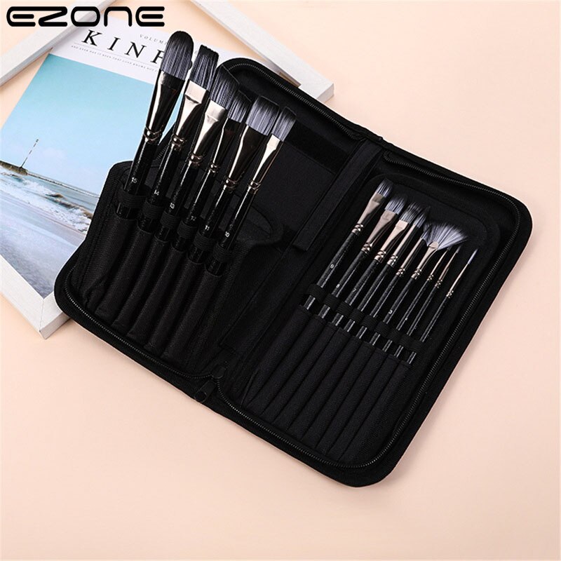 Ezone 15 pçs pincéis de pintura de arte conjunto ferramentas caneta pintura profissional pintura a óleo acrílico aquarela artista pincel