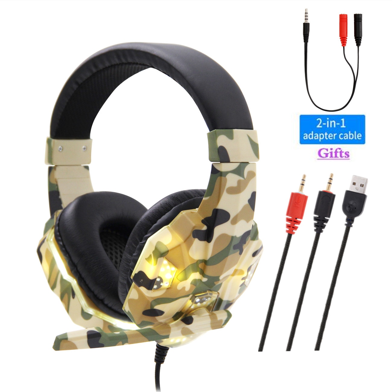 High-Grade Led Light Gamer Wired Headset For PS4 Switch Computer PC Bass Stereo Headphones With Mic Voice Control Men: Yellow LED PC