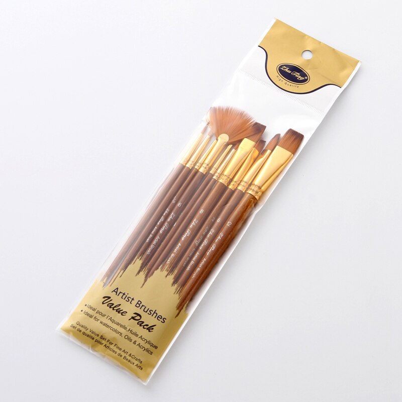 Juego de pinceles de nailon para pintura, Set de pinceles para pintura de pelo, varilla corta, pincel acrílico para aceite, pluma de acuarela, suministros de arte , 10 Uds.
