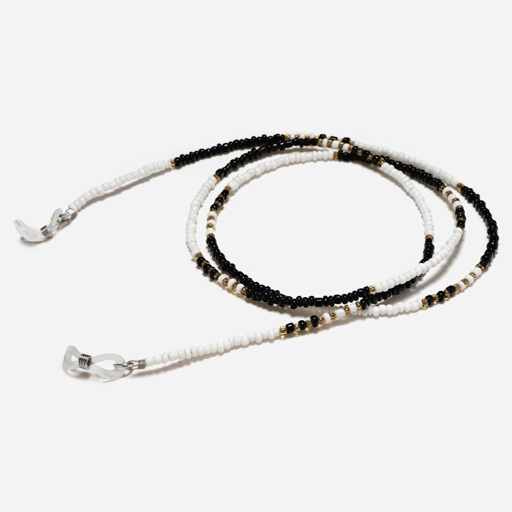 Dames gekleurde kralen kettingen voor brillen, hangende zonnebrillen, leesbrillen ketting, brillenkoordhouder, nekband, touw: Zwart