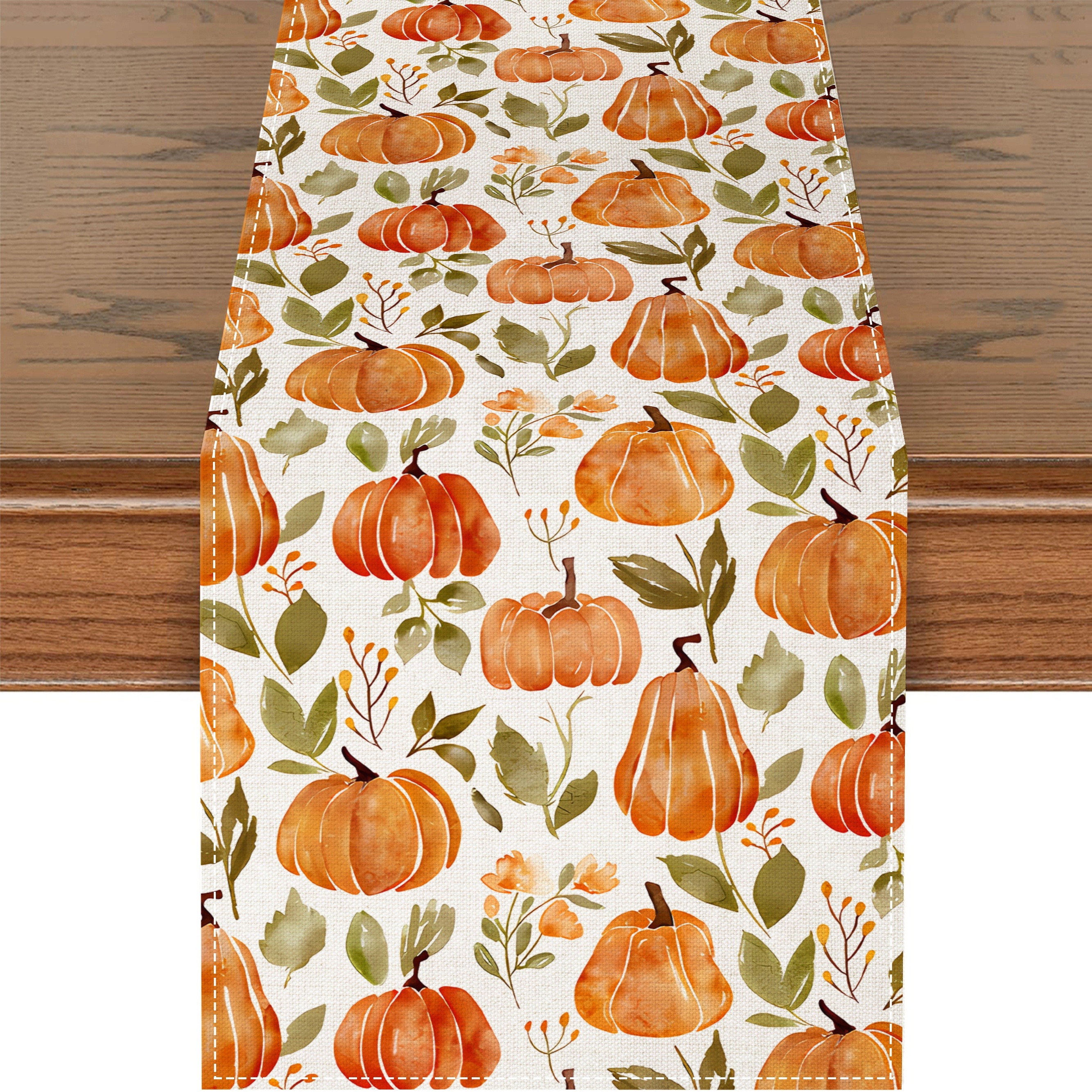 Herfstpompoen tafelloper van polyestervezel met aquarelpatroon, een stijlvolle en duurzame decoratie voor op de keukentafel.: 100*130cm