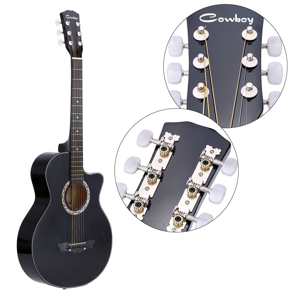 Guitar 38" Guitar Guitarra 38 inches Acoustic Folk Guitar Basswood 6-String Guitar for Student Beginner Black