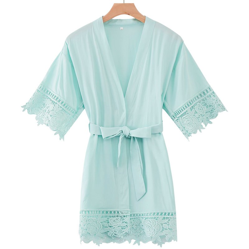 Cotton Flower Girl Robes Rayon Floral Lace Trim Robes Bridal Kids Size Kimono Robes Party Robe Girl Bridesmaid Gold Print: mint flower girl / kids size(age 5-10)