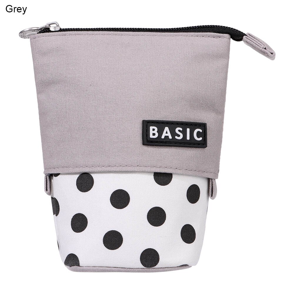 Cute Boba Milk Tea Telescopic Pen Bag Pen Pencil Holder Stationery Case Stand Up Pencil Case Pen Box Stationery Pouch Bag: C-grey