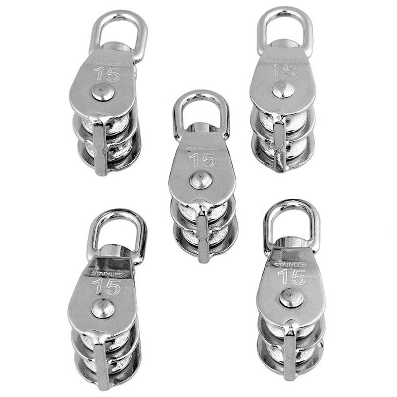 304 Rvs M15 Dubbele Katrol Blok Voor Wire Rope Chain Tractie Wiel Set Van 5