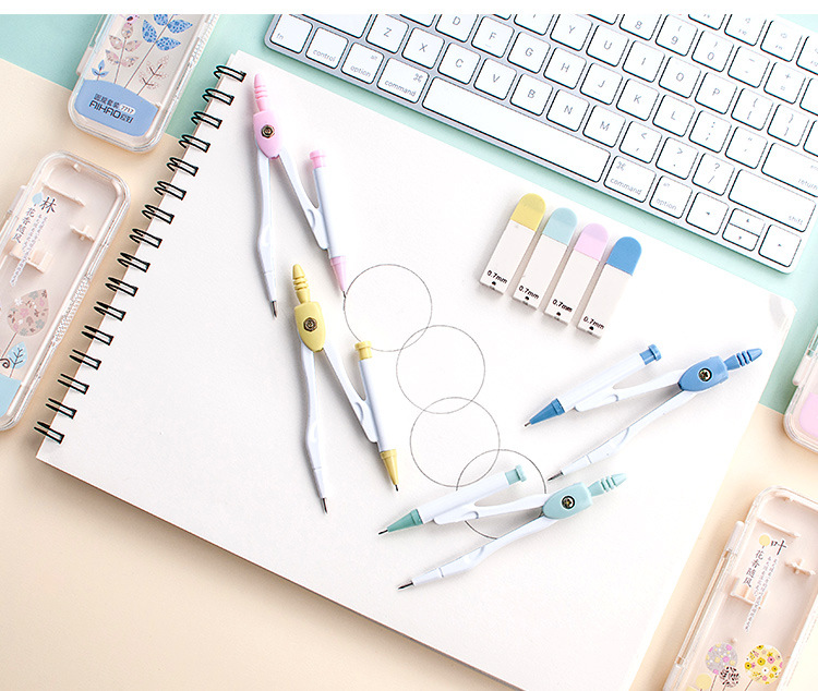 Metal Drawing Compass with 0.7mm lead refill Math Geometry Tools for Circles School Supplies Cute Stationery Set for Students