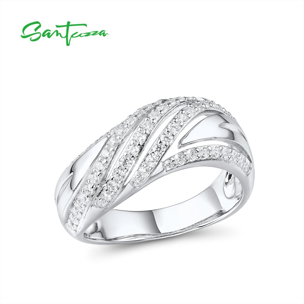 SANTUZZA Schmuck einstellen Für Frauen Reine 925 Sterling Silber Funkelnden Weiß Zirkonia Ring Ohrringe einstellen Einfache Schmuck