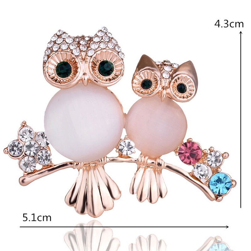 Romântico dois opala coruja broches mãe com crianças animais de cristal broches pinos feminino meninas aves roupas jóias broche fivelas